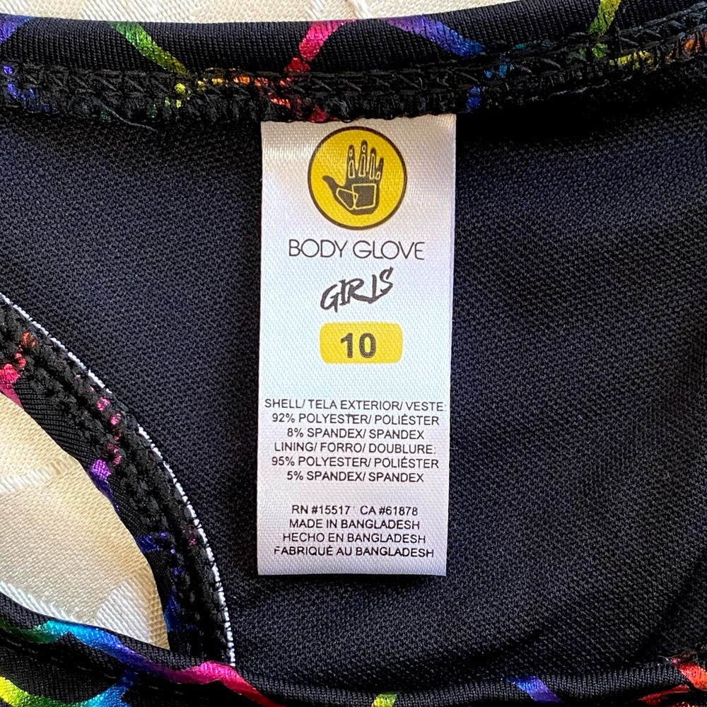 Body Glove Swimsuit Girls size 10 Rainbow Scale Cutout One-Piece Black Multi NWT - Picture 3 of 10